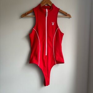 PLAYBOY Red Zip-Front Bodysuit